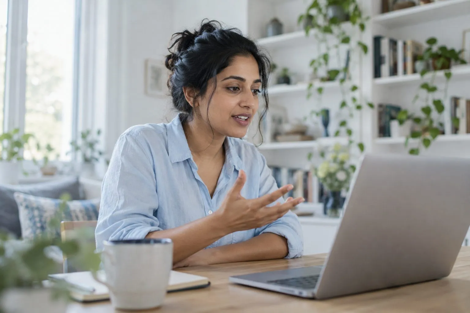 Candidate chez elle, en entretien avec l’IA sur son ordinateur portable