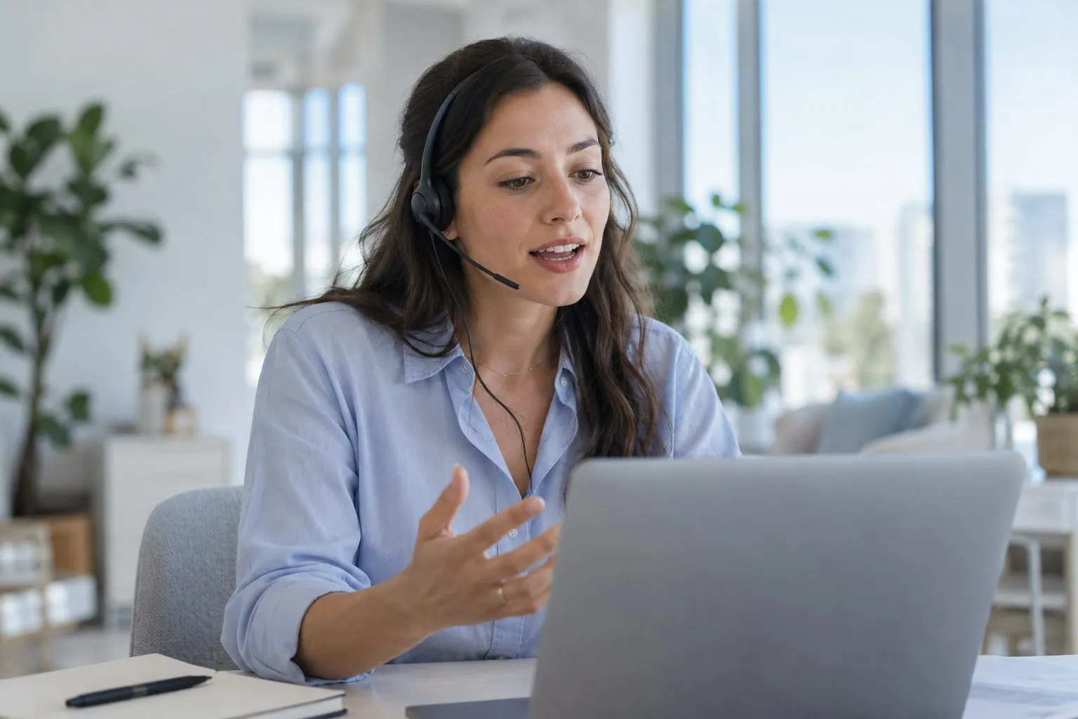 Conseiller avec un casque qui répète un appel client